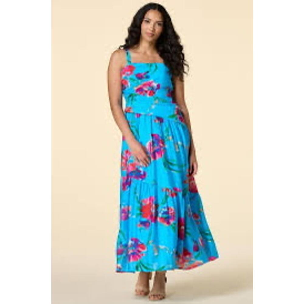 Taylor Women’s Turquoise Floral Drop Waist Dress Size 12